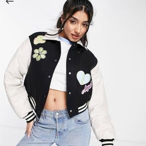ASOS Design Cropped Varsity Bomber Jacket